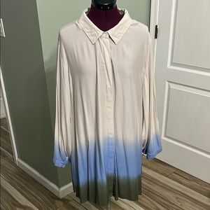 Rachel Comey Cream and Blue Ombre Long Sleeve Dress